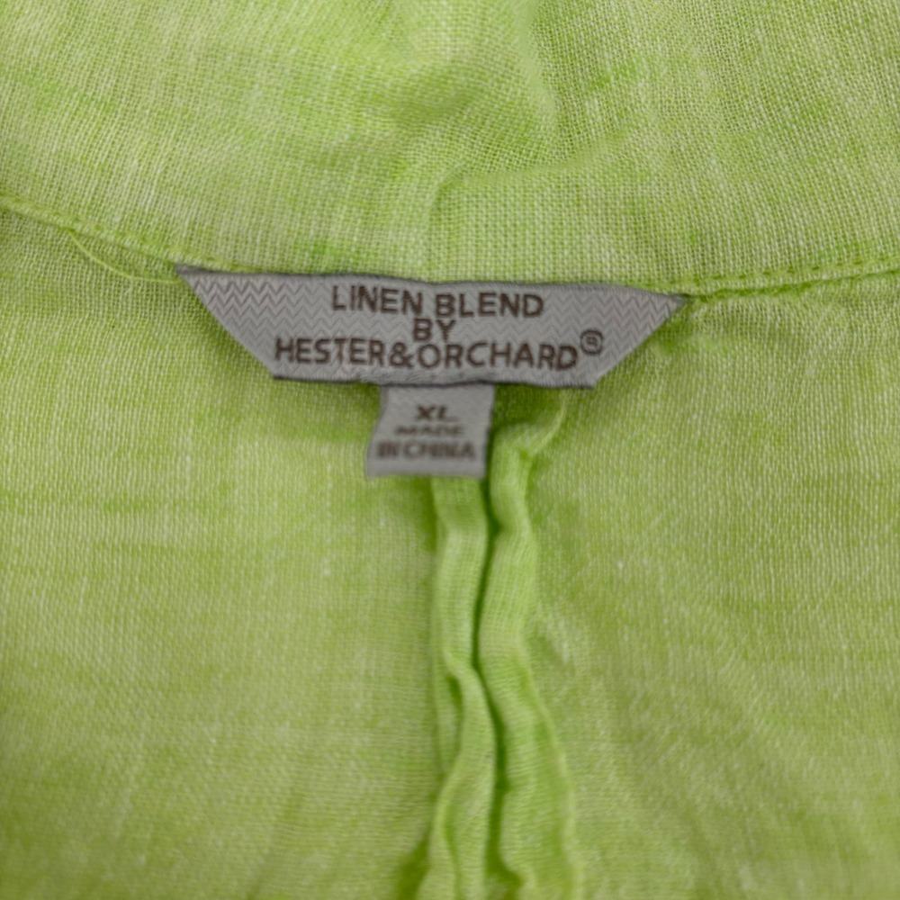 Hester & Orchard Lime Green Linen Blend Button Down Shirt XL Short Sleeve - Picture 7 of 8